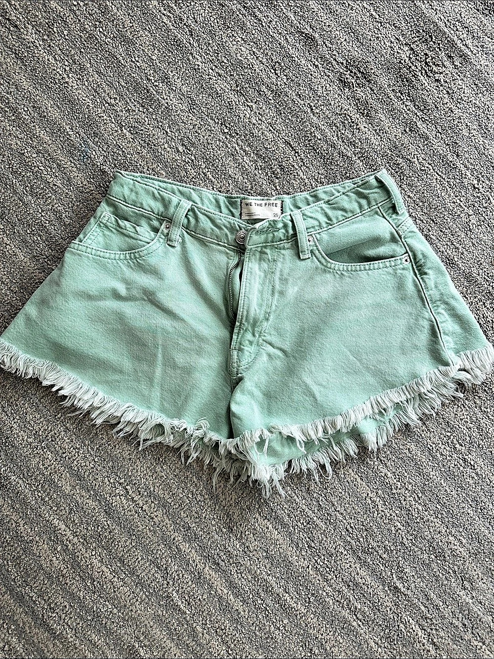 Free People Women's Jean Shorts Frayed Hem Green Size 25, would suggest for some